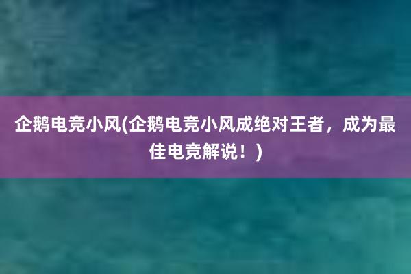 企鹅电竞小风(企鹅电竞小风成绝对王者，成为最佳电竞解说！)