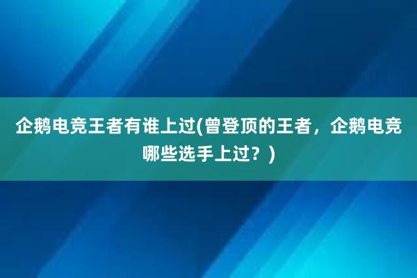 企鹅电竞王者有谁上过(曾登顶的王者，企鹅电竞哪些选手上过？)