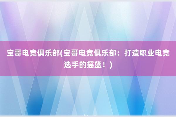 宝哥电竞俱乐部(宝哥电竞俱乐部：打造职业电竞选手的摇篮！)