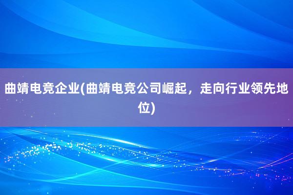 曲靖电竞企业(曲靖电竞公司崛起，走向行业领先地位)