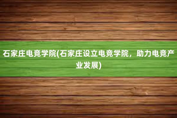 石家庄电竞学院(石家庄设立电竞学院，助力电竞产业发展)