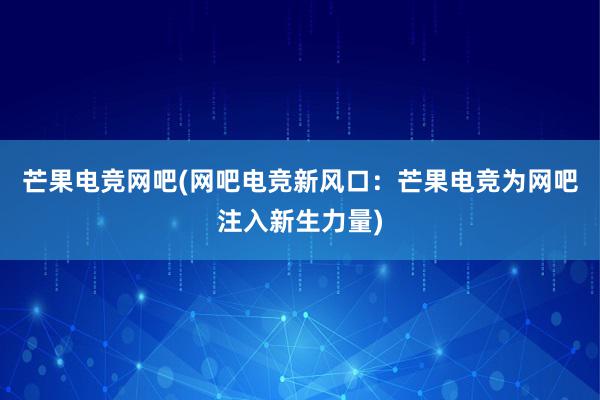 芒果电竞网吧(网吧电竞新风口：芒果电竞为网吧注入新生力量)