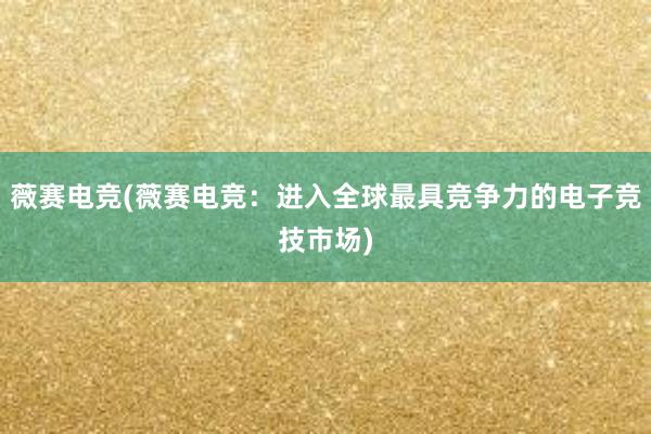 薇赛电竞(薇赛电竞：进入全球最具竞争力的电子竞技市场)