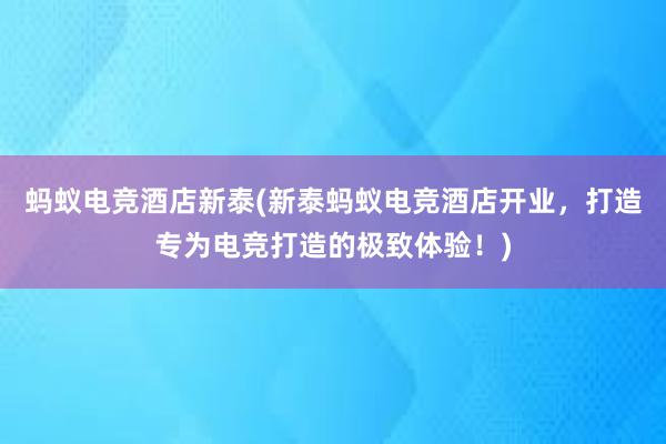 蚂蚁电竞酒店新泰(新泰蚂蚁电竞酒店开业，打造专为电竞打造的极致体验！)