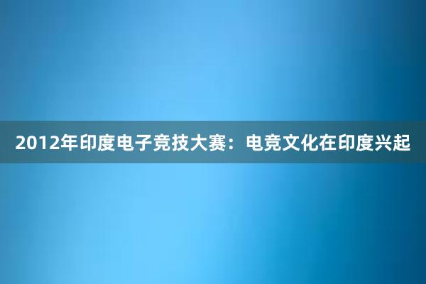 2012年印度电子竞技大赛：电竞文化在印度兴起